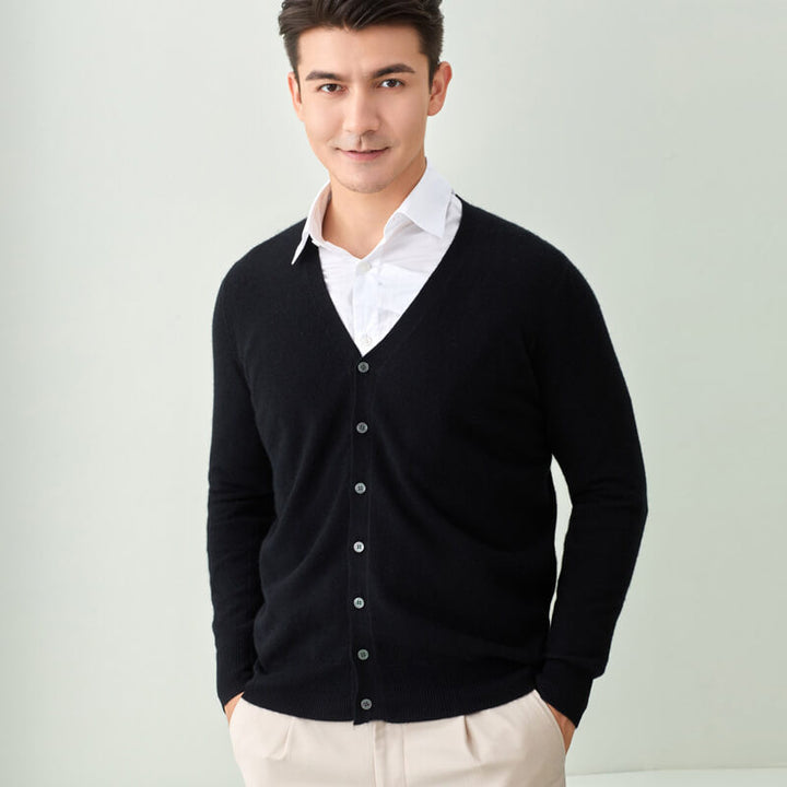 Men's V-Neck Button-Front Cashmere Cardigan