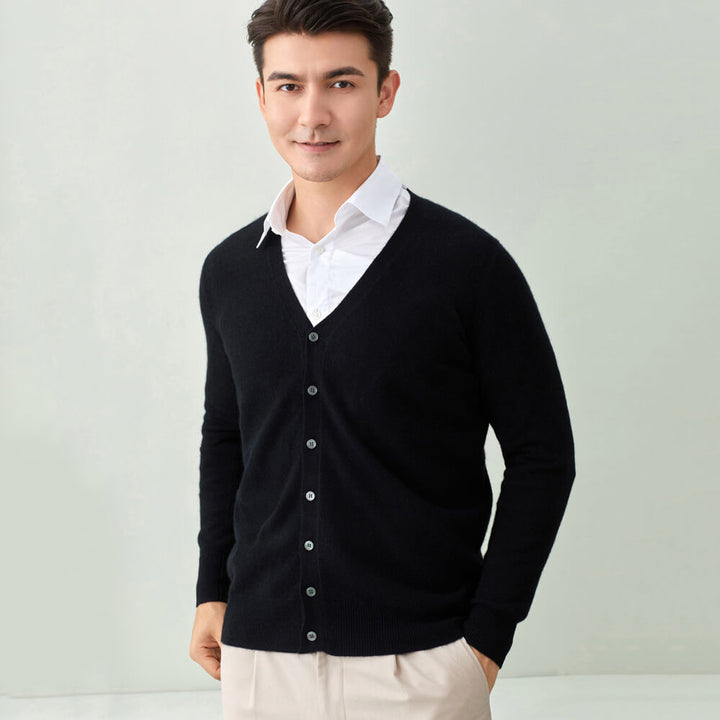 Men's V-Neck Button-Front Cashmere Cardigan