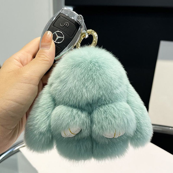 Real Rabbit Fur Bunny Keychain Fluffy Soft Plush Fur Bag Charm with Long Ears