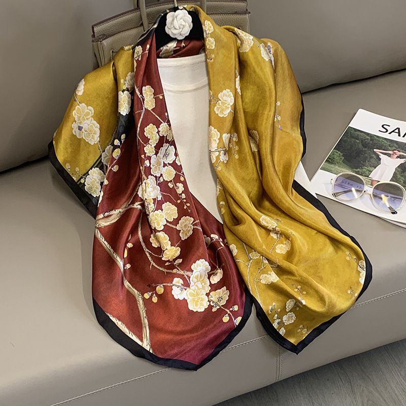 43" x 43" Printed 100% Mulberry Silk Square Scarf for Women Large Luxury Headscarf & Shawl