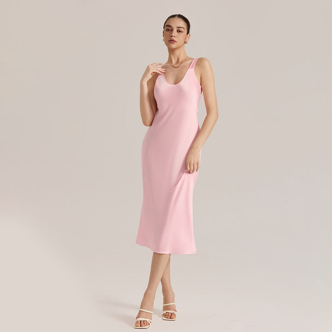 Timeless Silk Midi Nightgown Sleeveless V-Neck Silk Sleep Dress LSP058