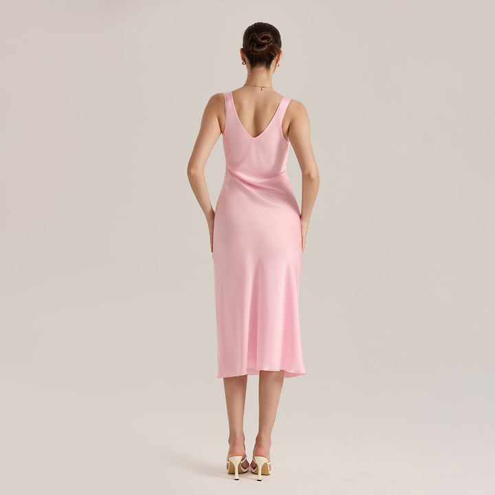 Timeless Silk Midi Nightgown Sleeveless V-Neck Silk Sleep Dress LSP058