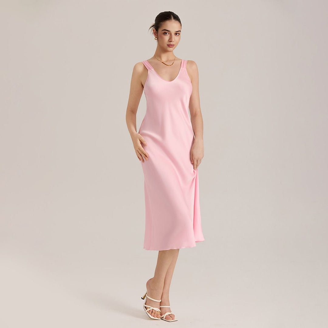Timeless Silk Midi Nightgown Sleeveless V-Neck Silk Sleep Dress LSP058