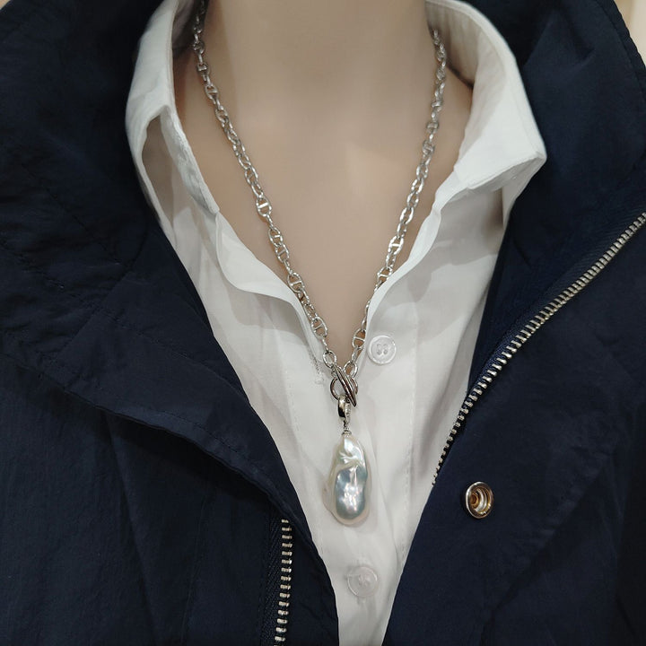 Natural Freshwater Baroque Pearl Pendant Necklace Genuine Big Irregular Pearl Drop Sweater Chain