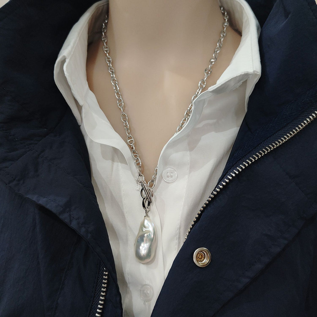 Natural Freshwater Baroque Pearl Pendant Necklace Genuine Big Irregular Pearl Drop Sweater Chain