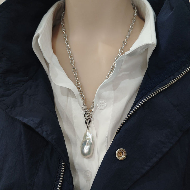 Natural Freshwater Baroque Pearl Pendant Necklace Genuine Big Irregular Pearl Drop Sweater Chain