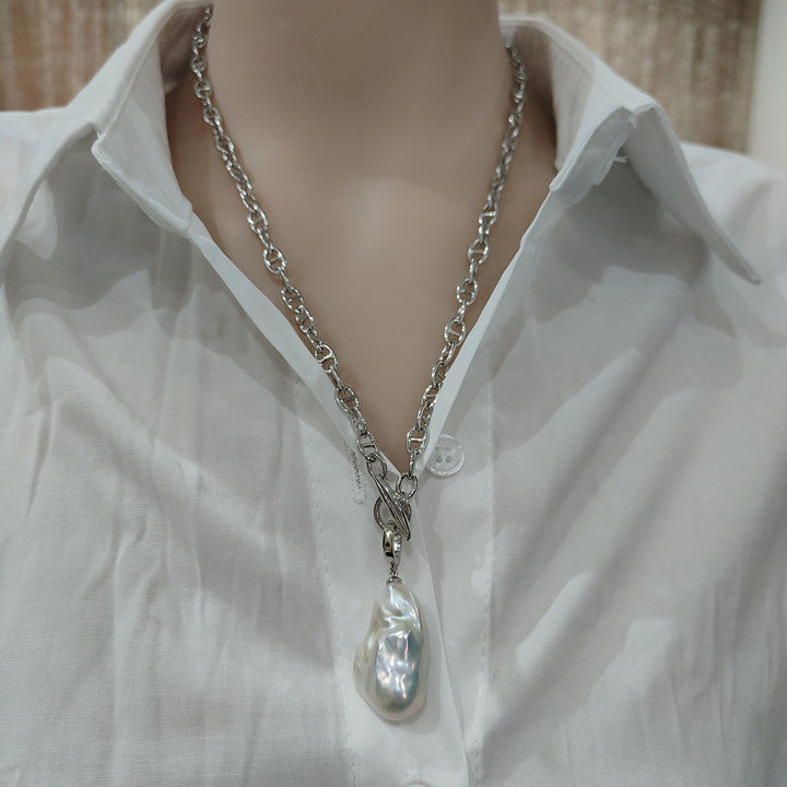 Natural Freshwater Baroque Pearl Pendant Necklace Genuine Big Irregular Pearl Drop Sweater Chain
