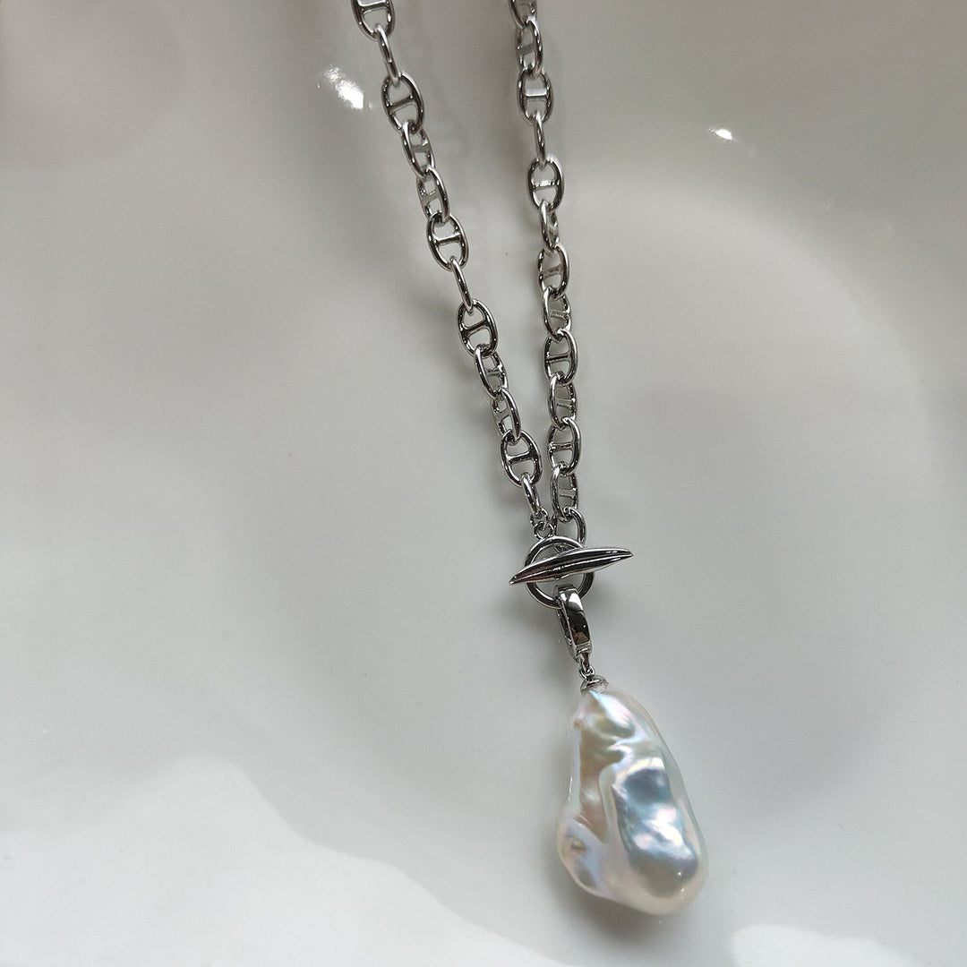 Natural Freshwater Baroque Pearl Pendant Necklace Genuine Big Irregular Pearl Drop Sweater Chain