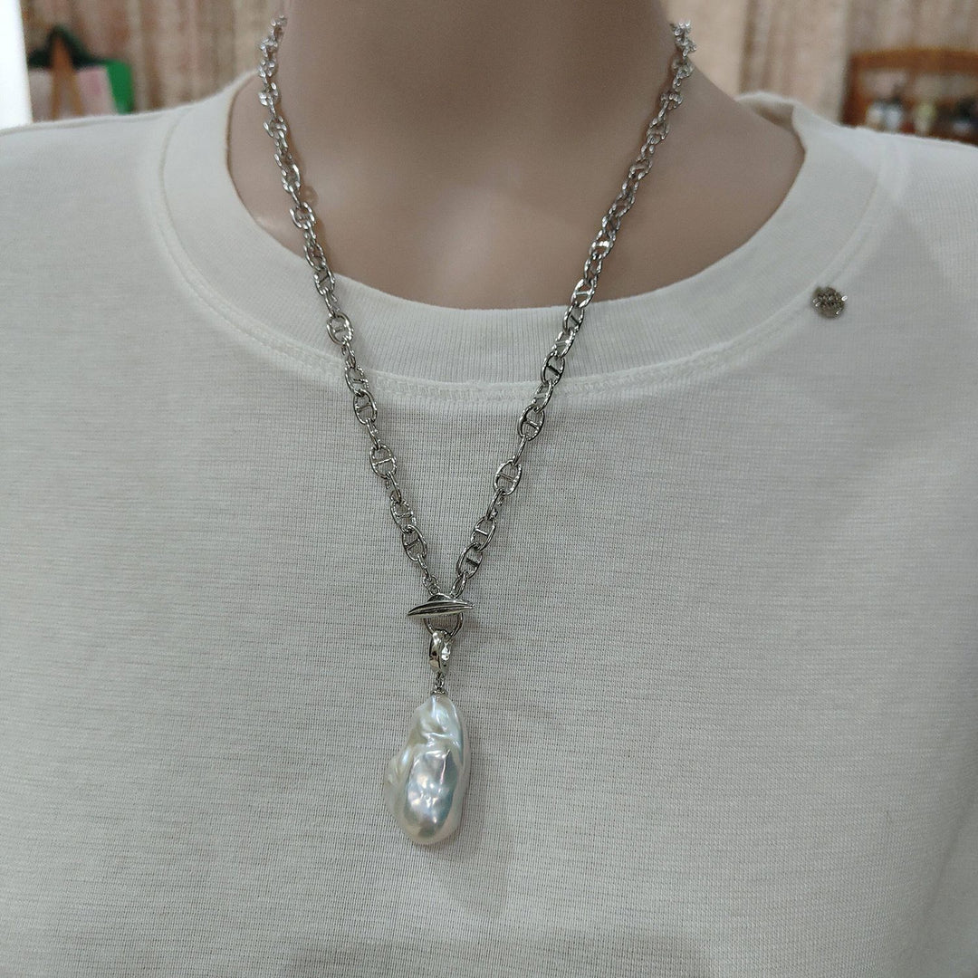 Natural Freshwater Baroque Pearl Pendant Necklace Genuine Big Irregular Pearl Drop Sweater Chain