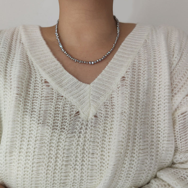 4–5mm Grey Freshwater Baroque Pearl Necklace Iridescent Keshi Irregular High Luster Pearl Strand