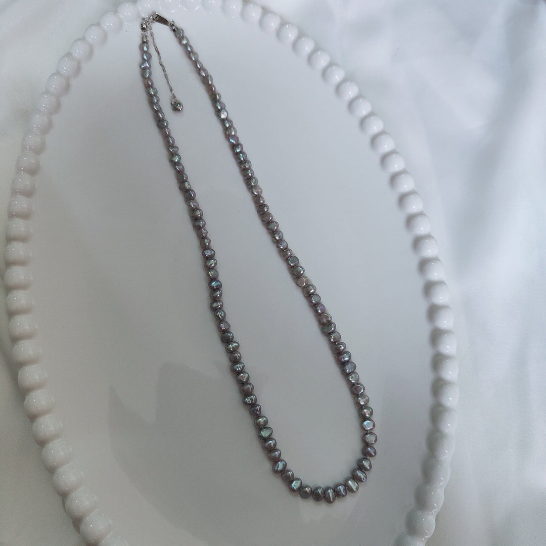 4–5mm Grey Freshwater Baroque Pearl Necklace Iridescent Keshi Irregular High Luster Pearl Strand