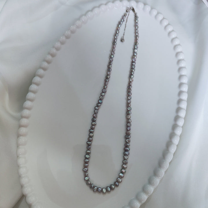 4–5mm Grey Freshwater Baroque Pearl Necklace Iridescent Keshi Irregular High Luster Pearl Strand
