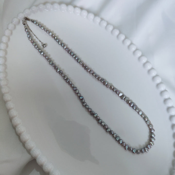 4–5mm Grey Freshwater Baroque Pearl Necklace Iridescent Keshi Irregular High Luster Pearl Strand