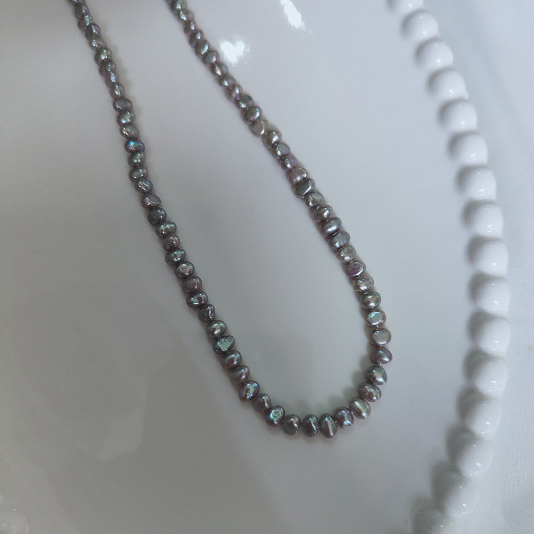 4–5mm Grey Freshwater Baroque Pearl Necklace Iridescent Keshi Irregular High Luster Pearl Strand