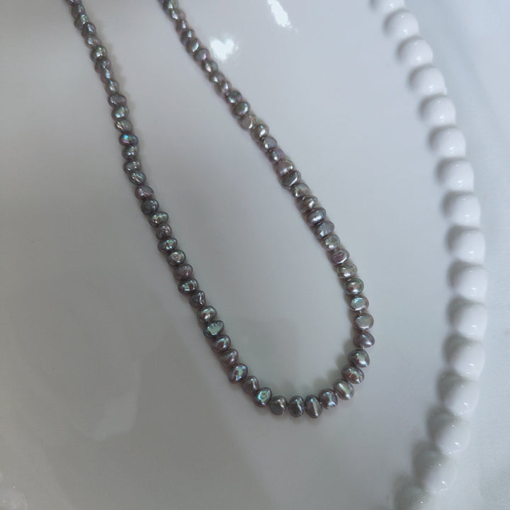 4–5mm Grey Freshwater Baroque Pearl Necklace Iridescent Keshi Irregular High Luster Pearl Strand