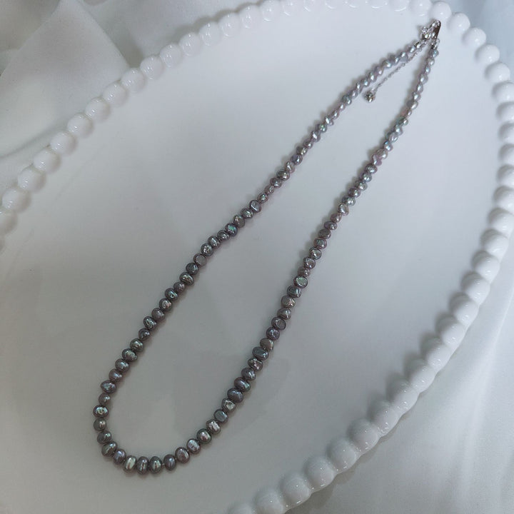 4–5mm Grey Freshwater Baroque Pearl Necklace Iridescent Keshi Irregular High Luster Pearl Strand