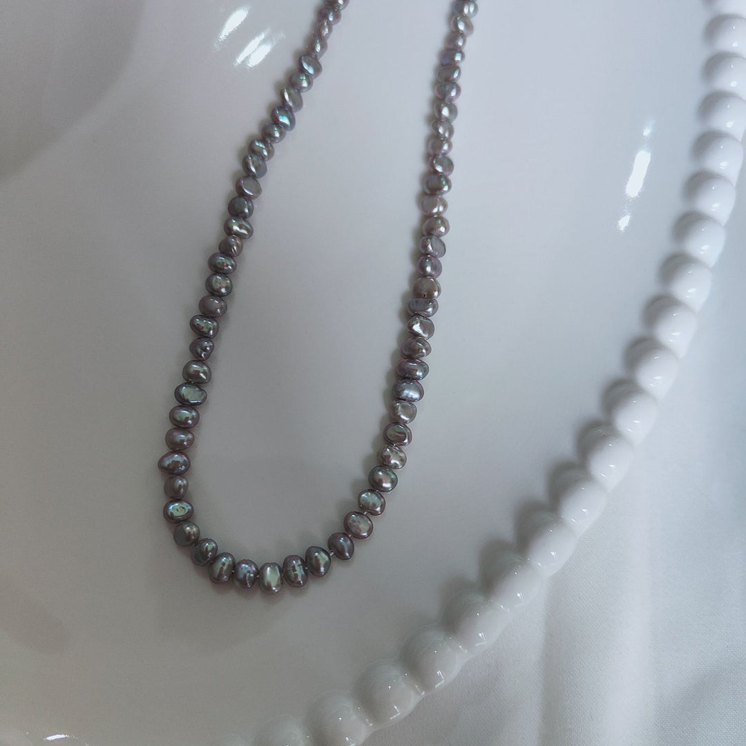 4–5mm Grey Freshwater Baroque Pearl Necklace Iridescent Keshi Irregular High Luster Pearl Strand