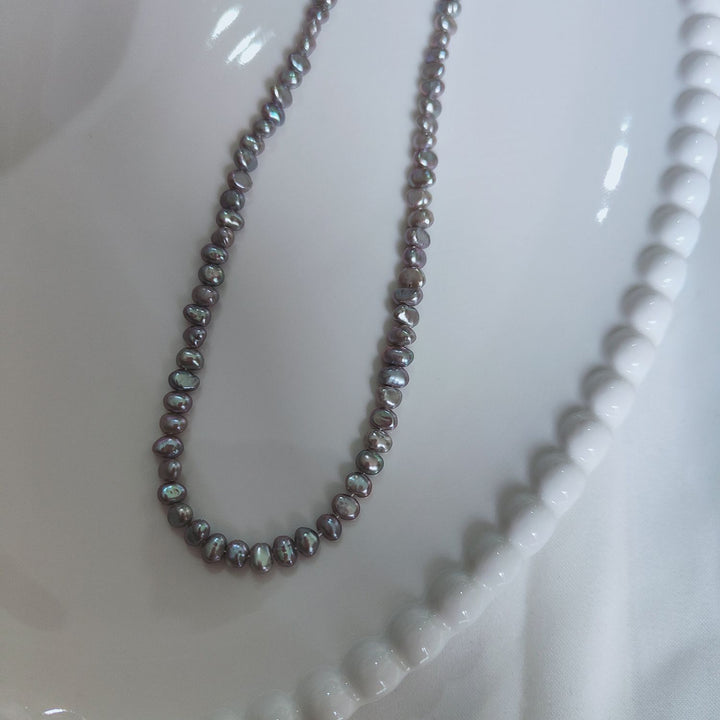 4–5mm Grey Freshwater Baroque Pearl Necklace Iridescent Keshi Irregular High Luster Pearl Strand