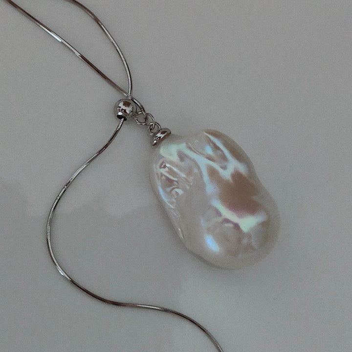 Natural Large Freshwater Baroque Pearl Pendant Sterling Silver Lariat Sweater Necklace