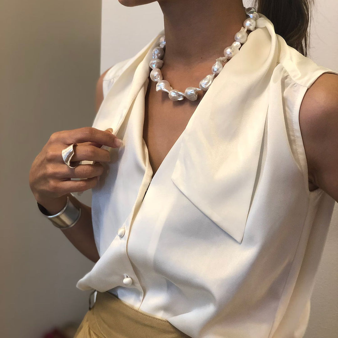 Natural Freshwater Baroque Pearl Necklace Large Irregular White Pearl Strand