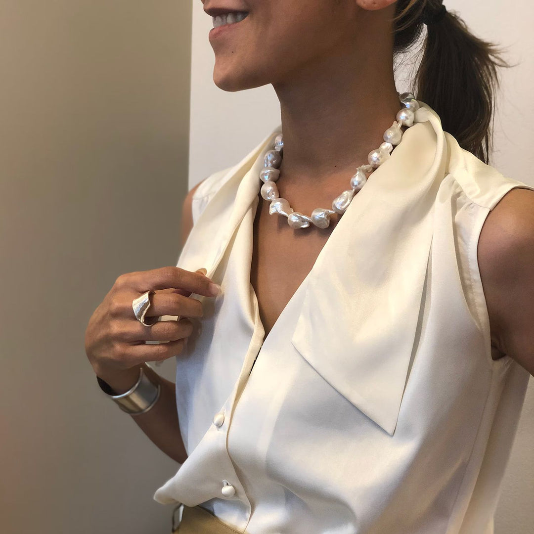 Natural Freshwater Baroque Pearl Necklace Large Irregular White Pearl Strand