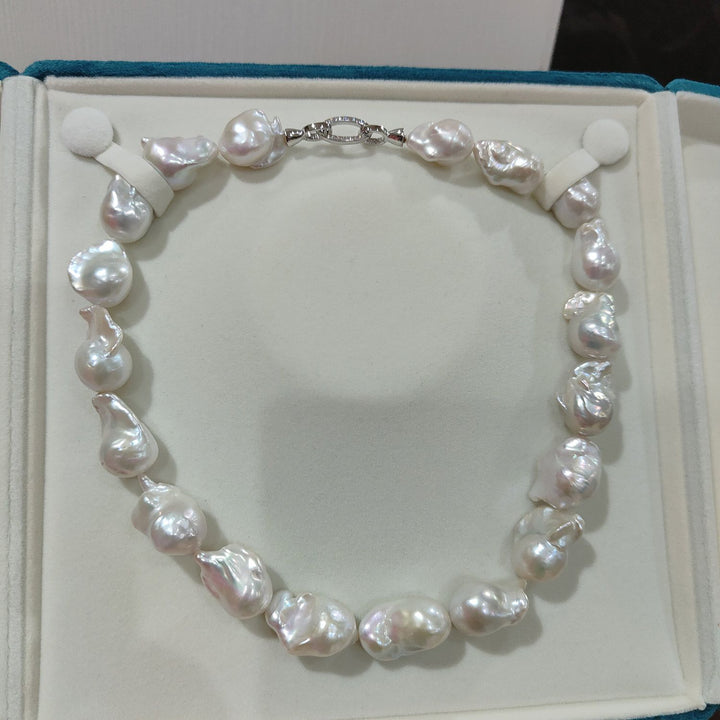 Natural Freshwater Baroque Pearl Necklace Large Irregular White Pearl Strand