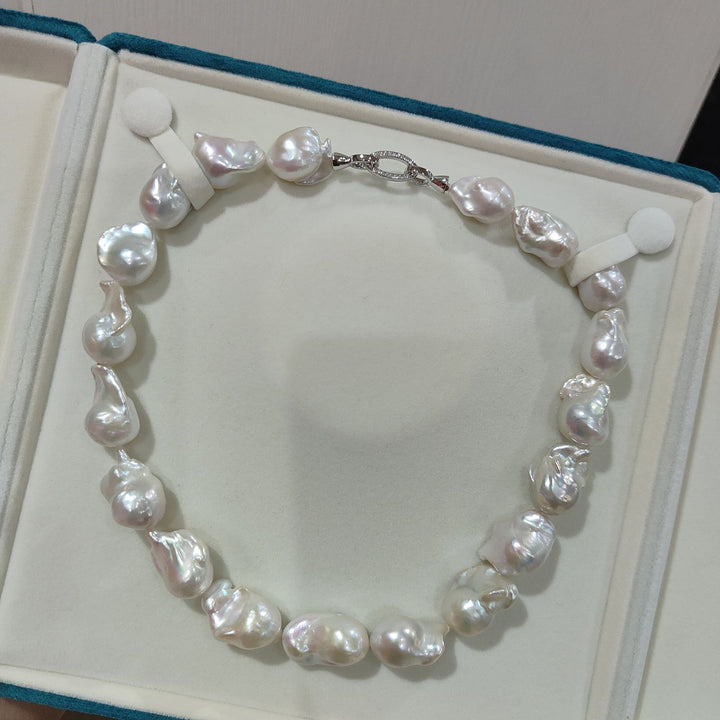 Natural Freshwater Baroque Pearl Necklace Large Irregular White Pearl Strand