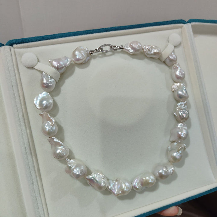 Natural Freshwater Baroque Pearl Necklace Large Irregular White Pearl Strand