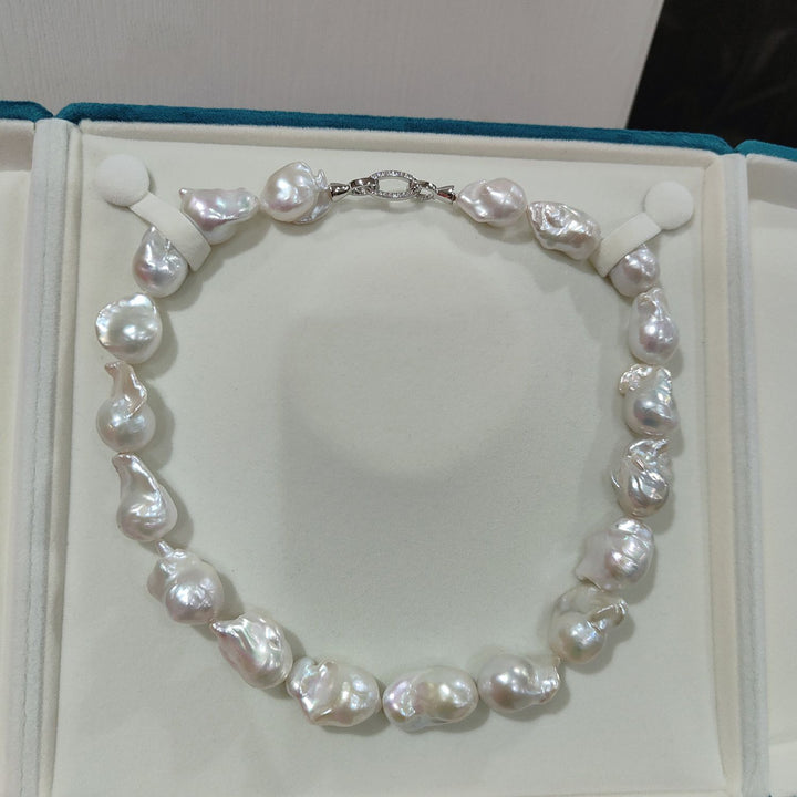 Natural Freshwater Baroque Pearl Necklace Large Irregular White Pearl Strand