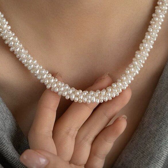 Real Freshwater Pearl Necklace Hand-Woven Multi-Strand Seed Pearl Choker