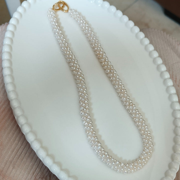 Real Freshwater Pearl Necklace Hand-Woven Multi-Strand Seed Pearl Choker