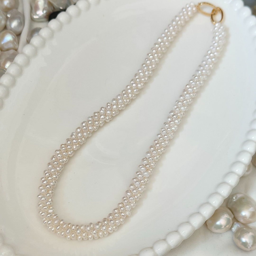 Real Freshwater Pearl Necklace Hand-Woven Multi-Strand Seed Pearl Choker