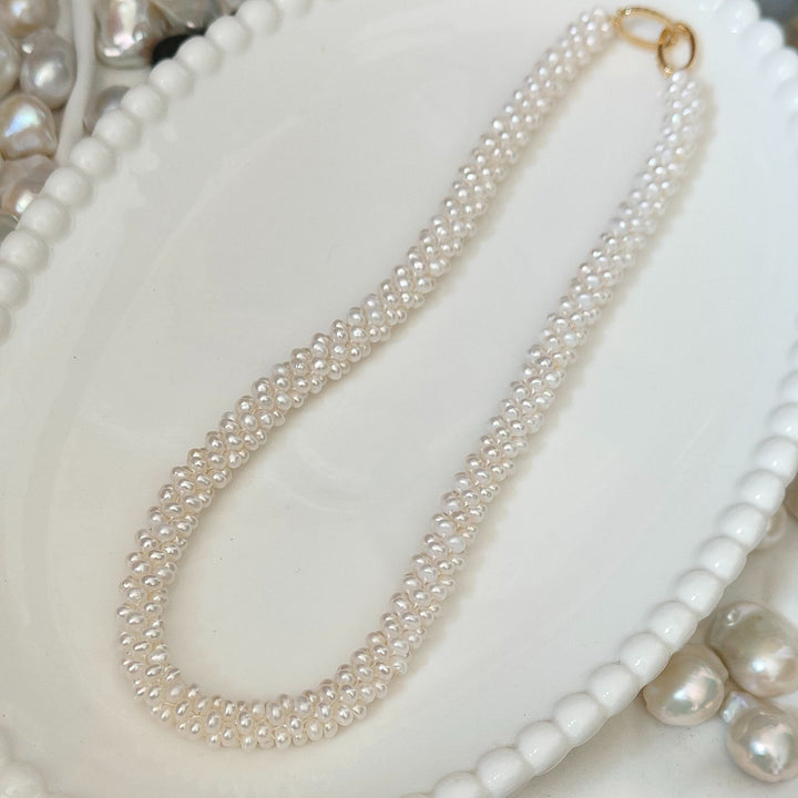 Real Freshwater Pearl Necklace Hand-Woven Multi-Strand Seed Pearl Choker