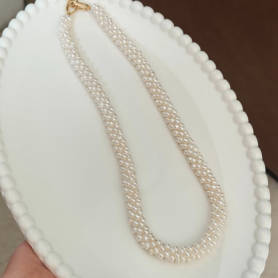 Real Freshwater Pearl Necklace Hand-Woven Multi-Strand Seed Pearl Choker