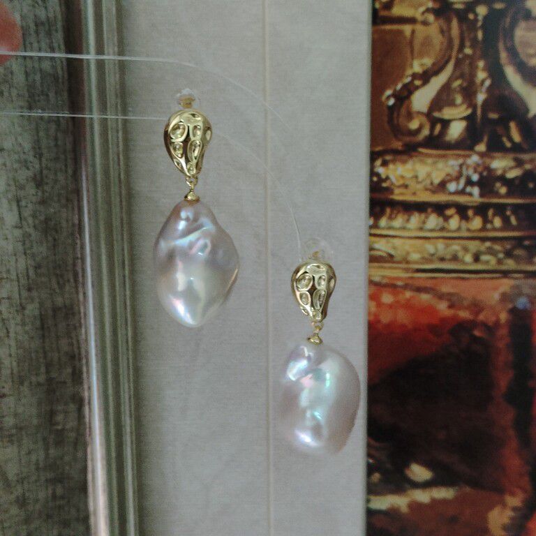 23mm Real Large Baroque Freshwater Pearl Drop Earrings Gold-Plated 925 Sterling Silver