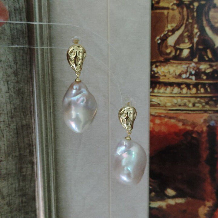 23mm Real Large Baroque Freshwater Pearl Drop Earrings Gold-Plated 925 Sterling Silver