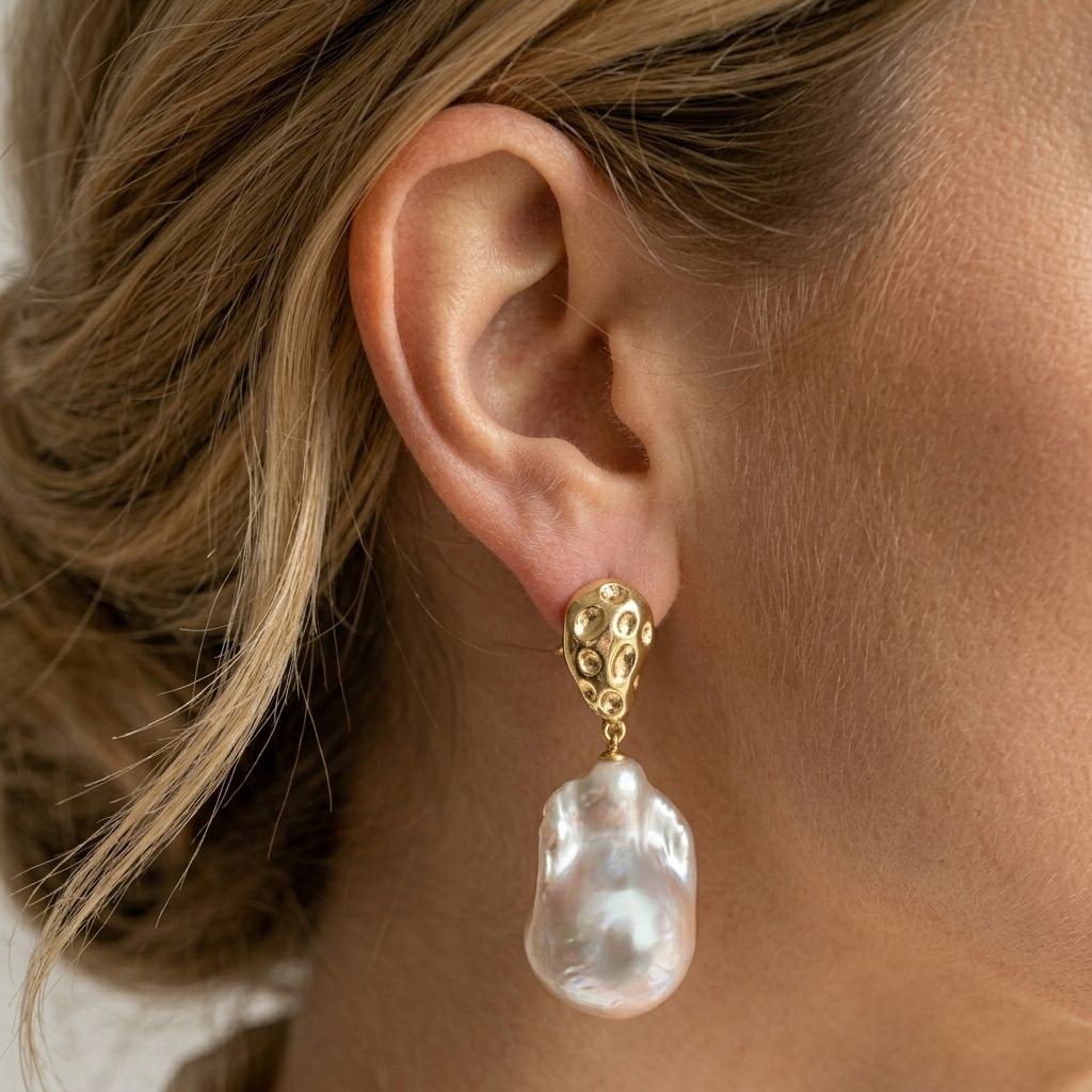 23mm Real Large Baroque Freshwater Pearl Drop Earrings Gold-Plated 925 Sterling Silver