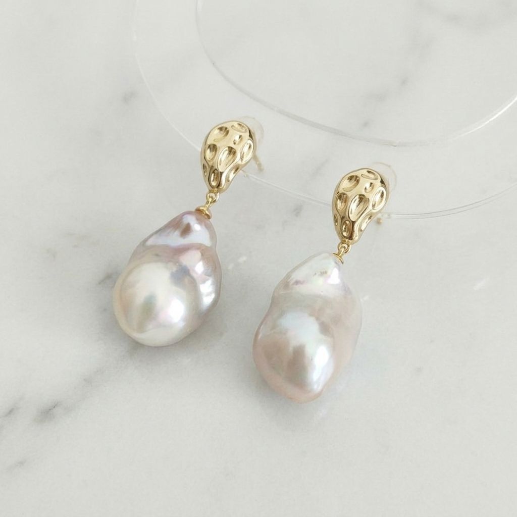 23mm Real Large Baroque Freshwater Pearl Drop Earrings Gold-Plated 925 Sterling Silver