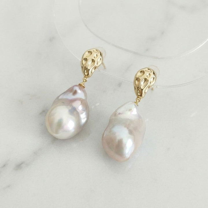 23mm Real Large Baroque Freshwater Pearl Drop Earrings Gold-Plated 925 Sterling Silver