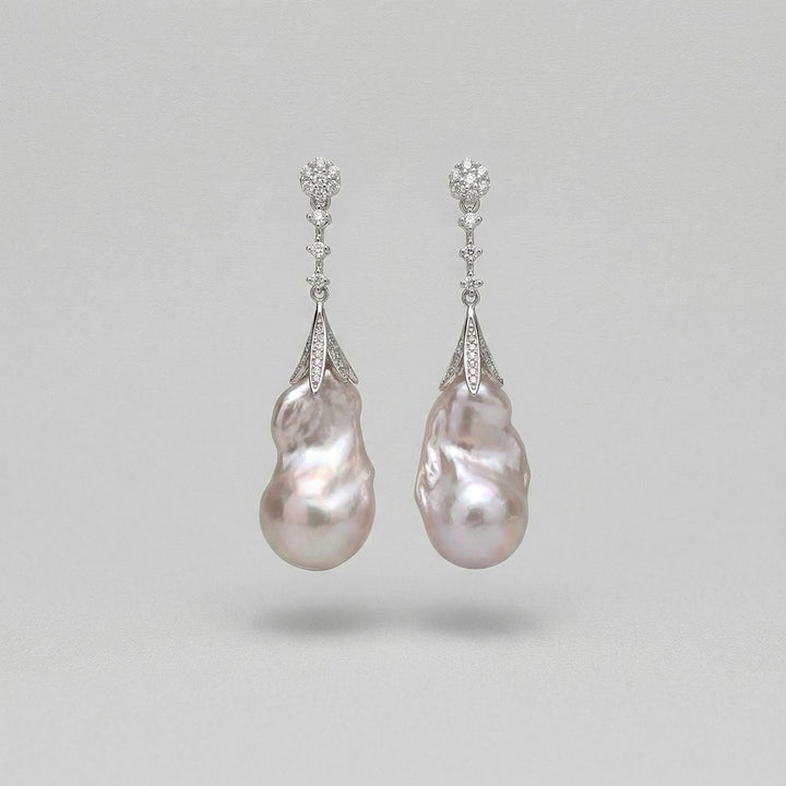 20mm Real Baroque Freshwater Pearl Drop Rhinestones Earrings