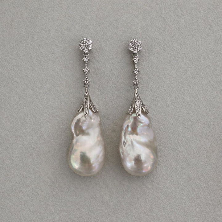 20mm Real Baroque Freshwater Pearl Drop Rhinestones Earrings