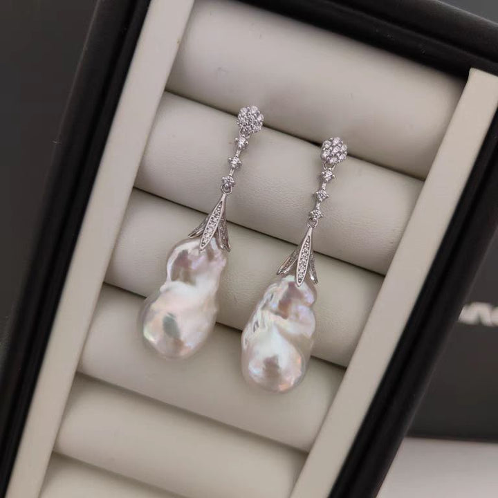 20mm Real Baroque Freshwater Pearl Drop Rhinestones Earrings