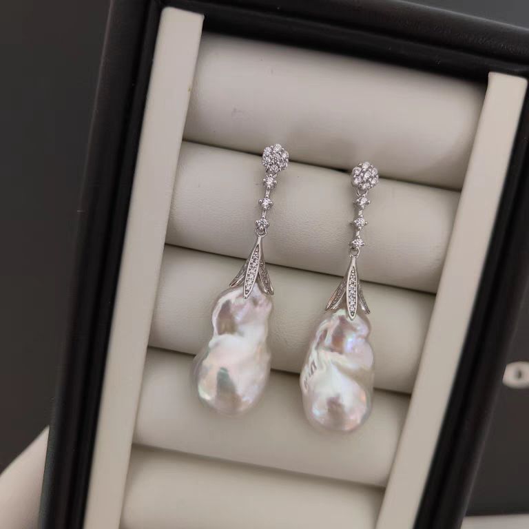 20mm Real Baroque Freshwater Pearl Drop Rhinestones Earrings