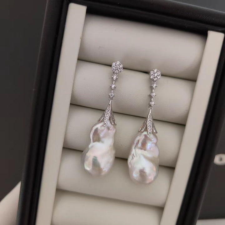20mm Real Baroque Freshwater Pearl Drop Rhinestones Earrings