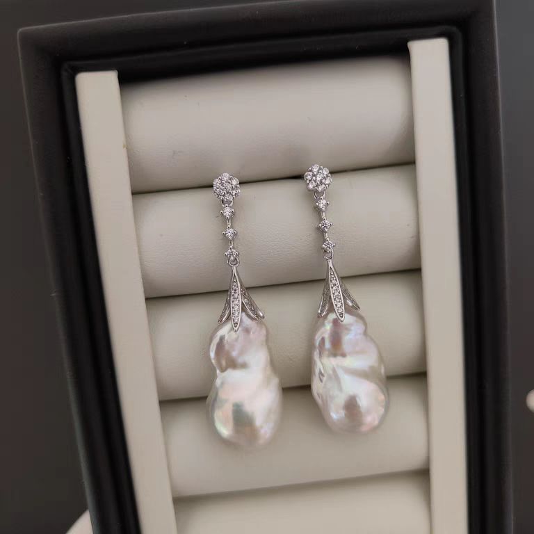 20mm Real Baroque Freshwater Pearl Drop Rhinestones Earrings