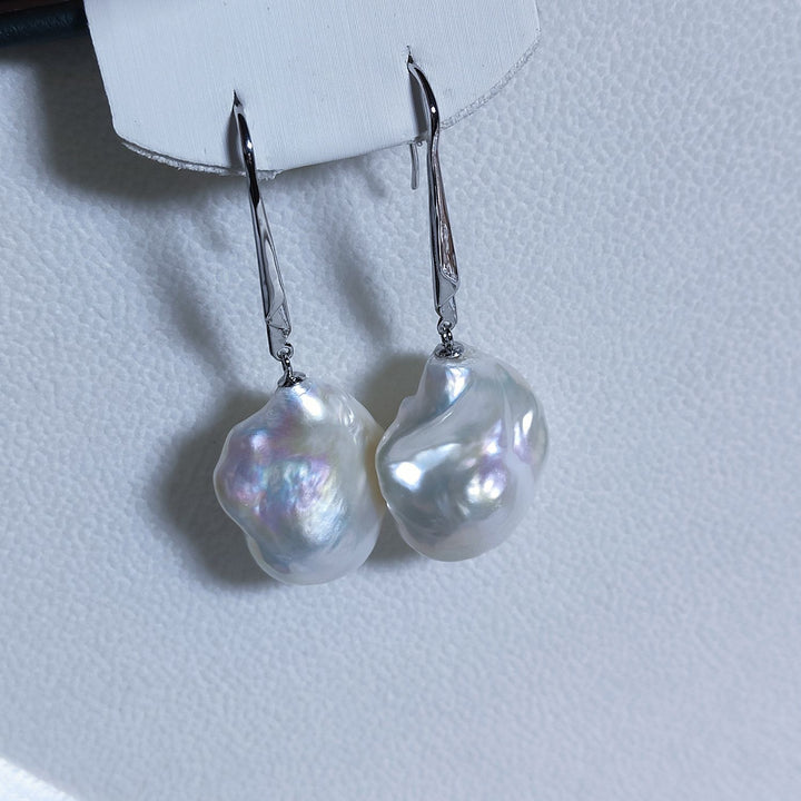 Minimal Silver Freshwater Baroque Real Pearl Hook Earrings