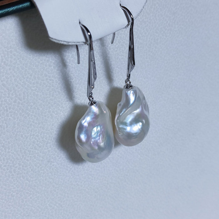 Minimal Silver Freshwater Baroque Real Pearl Hook Earrings