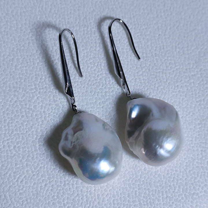 Minimal Silver Freshwater Baroque Real Pearl Hook Earrings