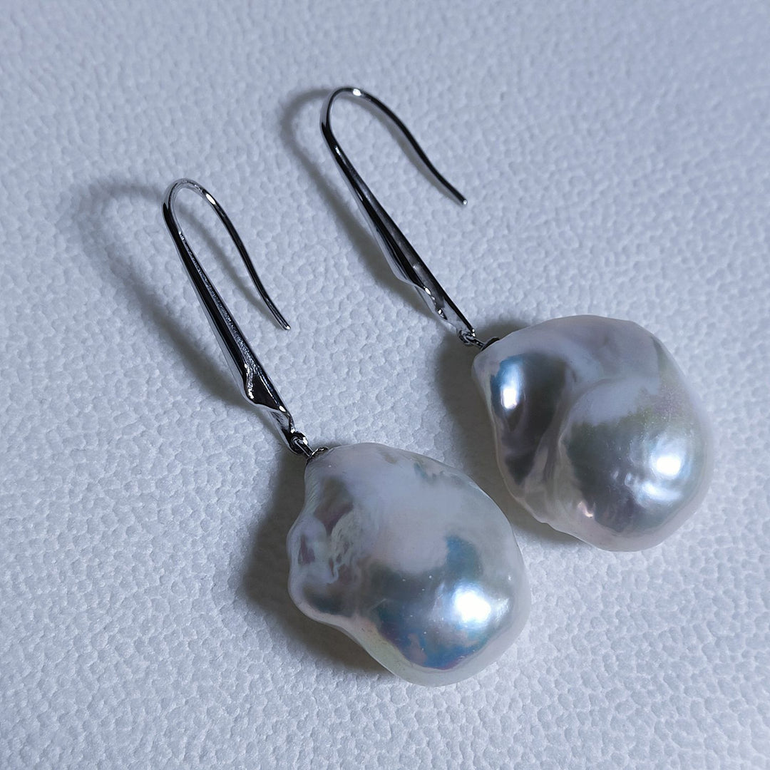 Minimal Silver Freshwater Baroque Real Pearl Hook Earrings