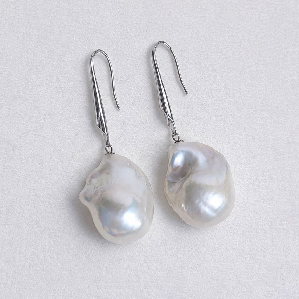 Minimal Silver Freshwater Baroque Real Pearl Hook Earrings